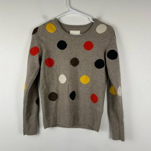 Cynthia Rowley 2 Ply Cashmere Taupe Polka Dot Sweater Soft Woman's Sz XS - Picture 1 of 6